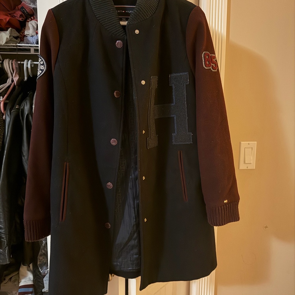 Tommy Hilfiger Black and Brown Varsity Jacket